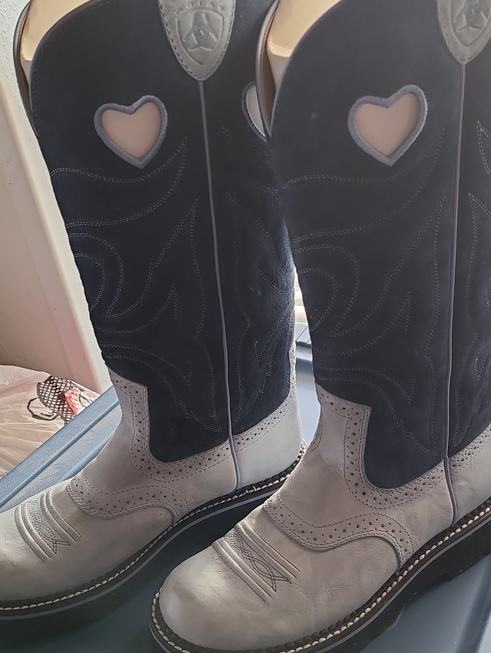 Ariat Two-Tone Heart Cutout Western Boots in Black and Gray